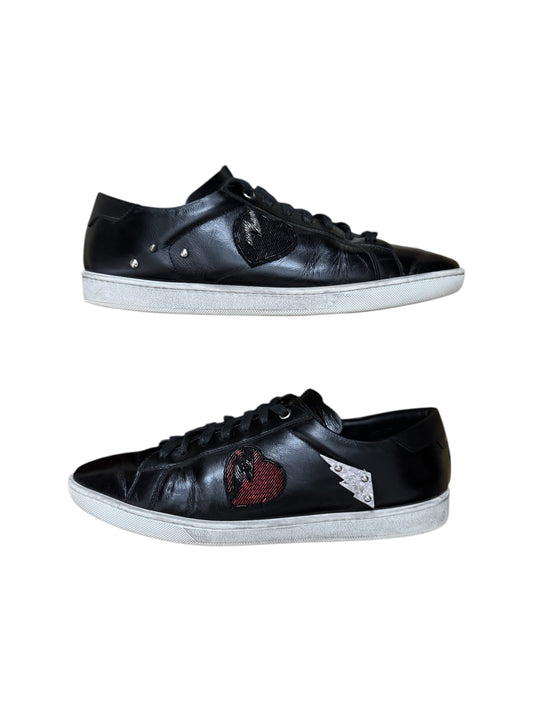Saint Laurent Broken Heart Patch Studded Leather Sneakers